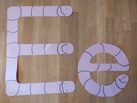 capital and lowercase E is for earthworm letter craft